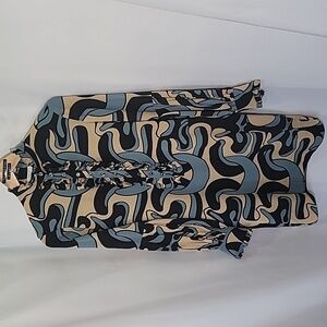 DIANE vonFURSTENBERG Silk Geometric Printed Long Sleeve Ruffle Button Up